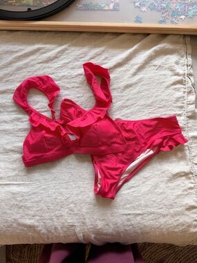 Cupshe Ruffled Hot Pink Two-Piece Bikini Set